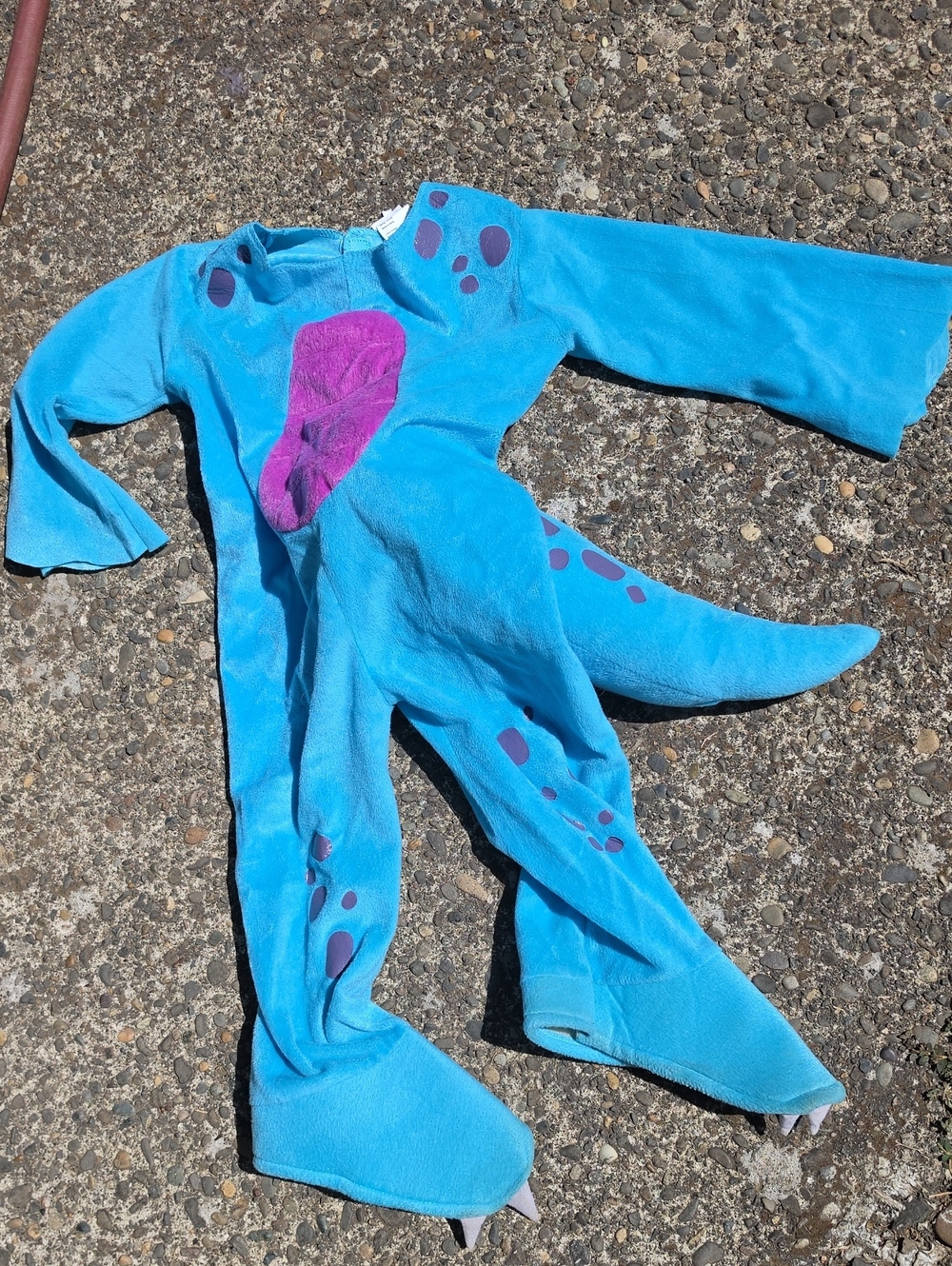 Source Unknown Bright Blue Dinosaur Footie with Purple Accents